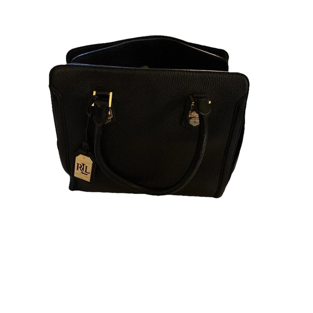 Lauren Ralph Lauren Women’s Black Pebbled Leather Handbag Purse Tote